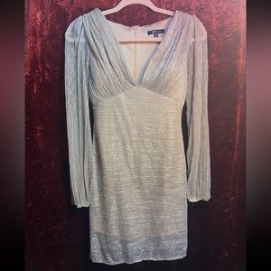 NWOT! Stunning Golden Low Cut Dress with Long Sleeves